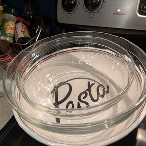 Pyrex Clear Glass Pasta Bowl Set with Black Text